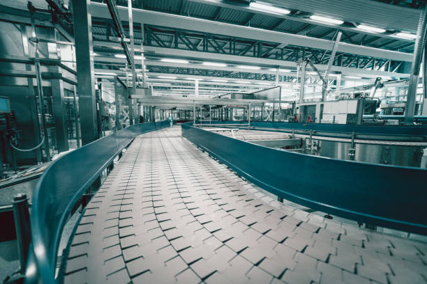 production line and machines in water bottling factory