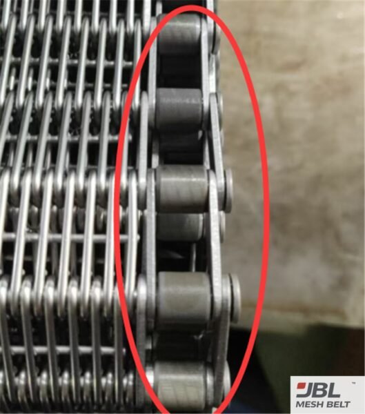 JBL Mesh Belt eye link belt inspection: rough roller surface, rejected