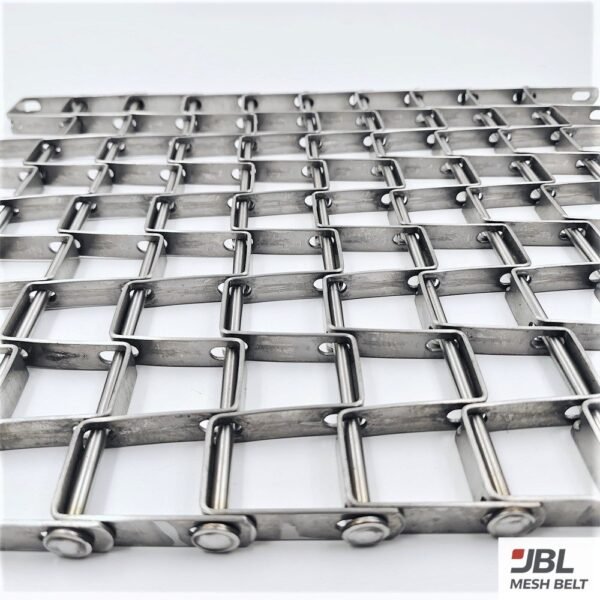 Flat wire metal conveyor belt, rod and link detail